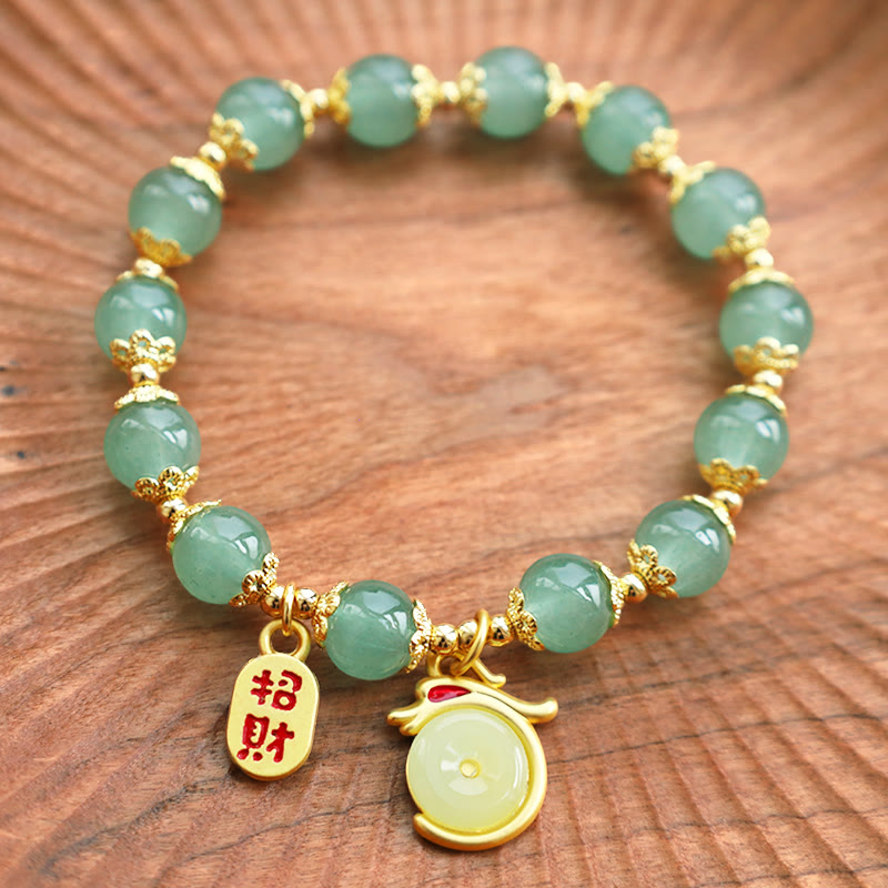 Karma Stone Year of the Dragon Red Agate Green Aventurine Peace Buckle Fu Character Lucky Fortune Bracelet