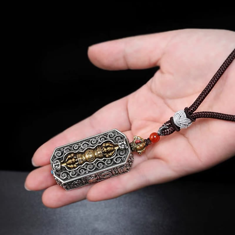 Karma Stone Tibetan Om Mani Padme Hum Carved Dorje Vajra Rotatable Lotus Pattern Purity Rope Necklace Pendant