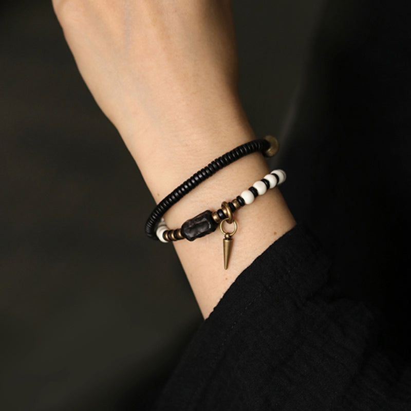 Karma Stone Yak Bone Ebony Wood Copper Strength Couple Bracelet