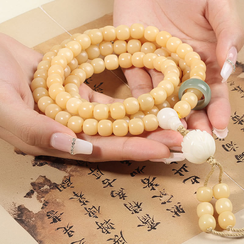 Karma Stone Natural Bodhi Seed Lotus Dzi Bead Peace Harmony Charm Bracelet