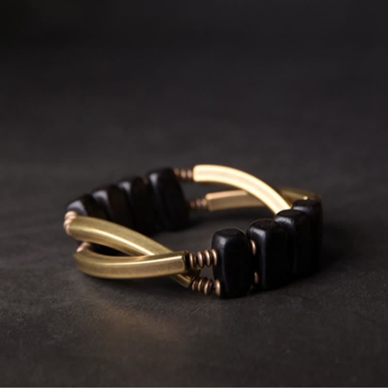 Karma Stone Tibetan Ebony Wood Copper Balance Double Layer Bracelet