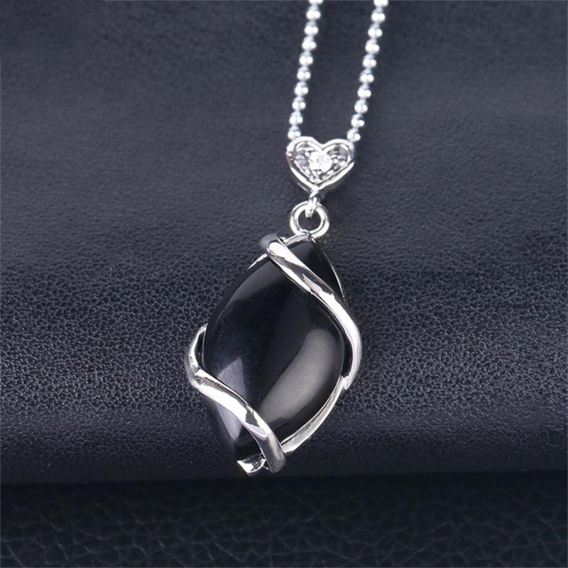 Karma Stone Marquise Pattern Natural Crystal Stone Charm Necklace Pendant