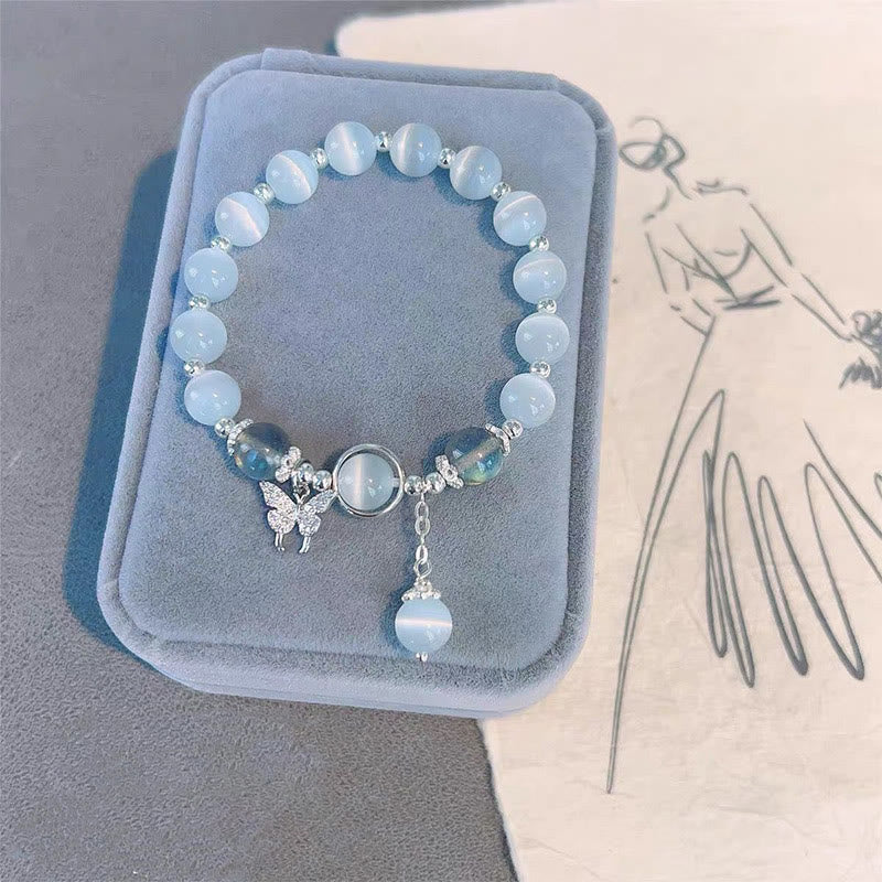 Karma Stone Cat's Eye Moonstone Butterfly Star Charm Support Bracelet