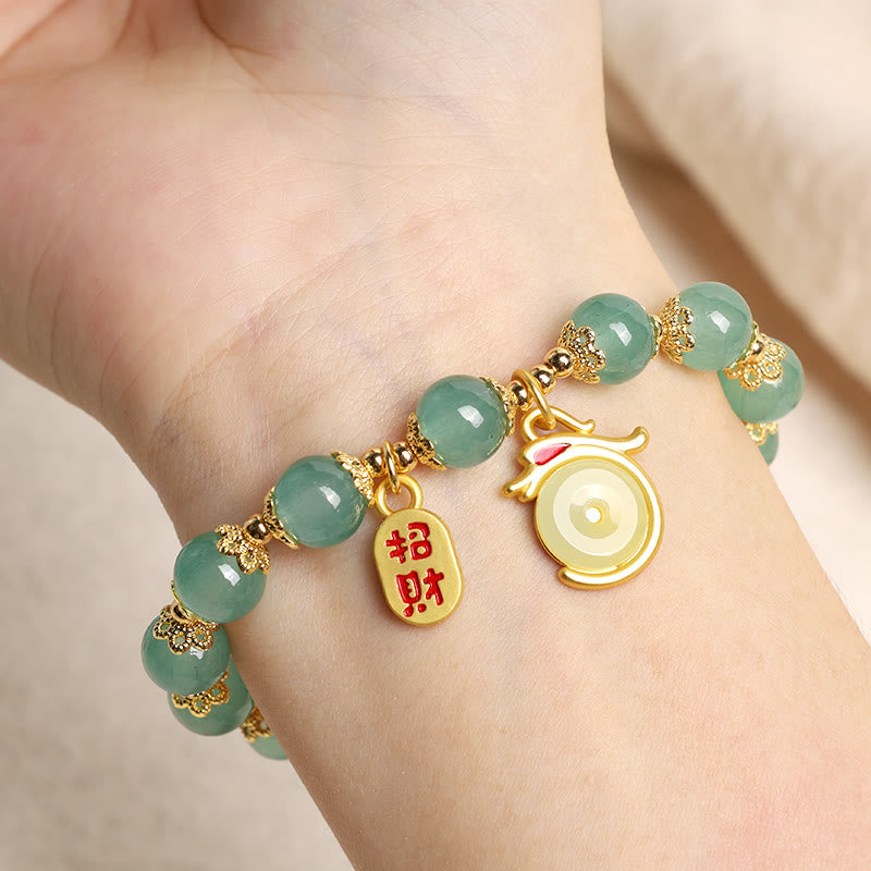 Karma Stone Year of the Dragon Red Agate Green Aventurine Peace Buckle Fu Character Lucky Fortune Bracelet