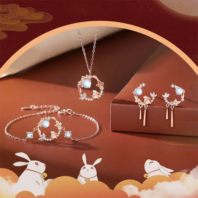 Karma Stone 925 Sterling Silver Moonstone Moon Flower Pattern Necklace Pendant Bracelet Earrings