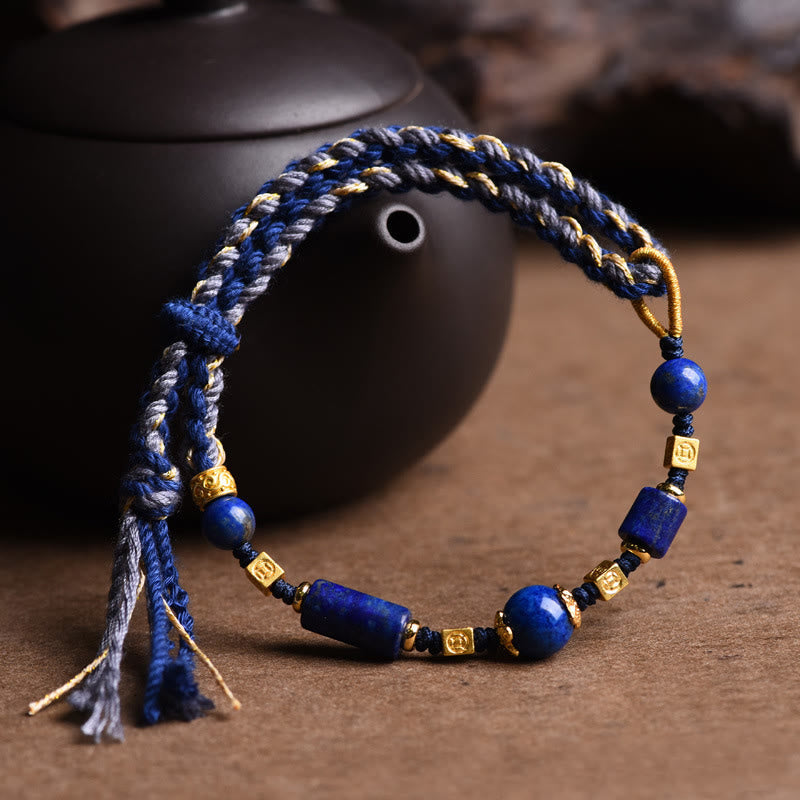 Karma Stone Handmade Natural Lazurite Bead Positive Rope Bracelet