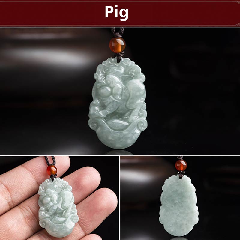 Karma Stone Natural Jade 12 Chinese Zodiac Sucess Pendant Necklace