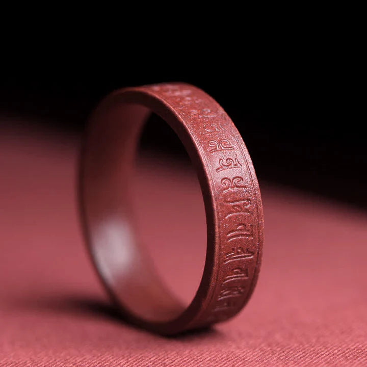 Karma Stone Cinnabar Om Mani Padme Hum Auspicious Clouds Blessing Ring