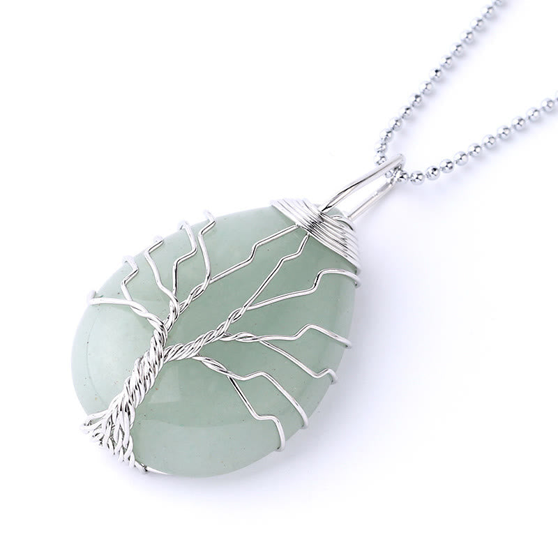 Karma Stone Natural Quartz Crystal Tree Of Life Healing Energy Necklace Pendant