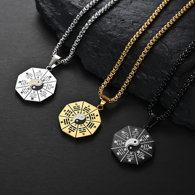 Karma Stone Bagua Yin Yang Titanium Steel Balance Necklace Pendant