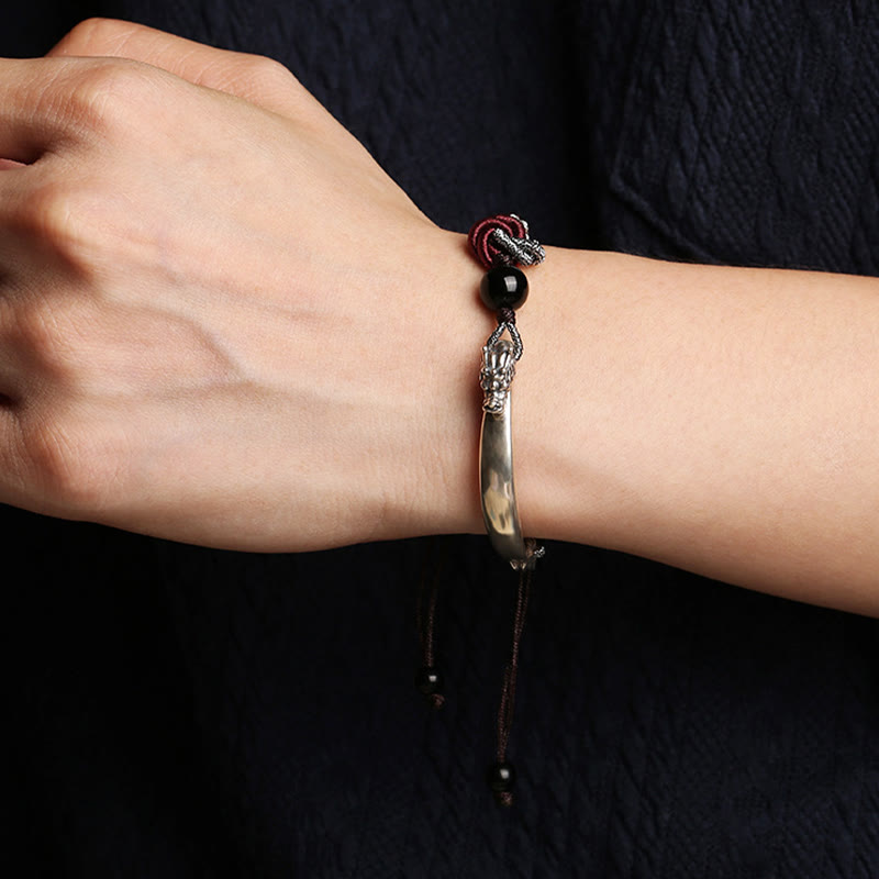 Karma Stone 925 Sterling Silver Handwoven Chinese Dragon Bracelet Spiritual Bracelets