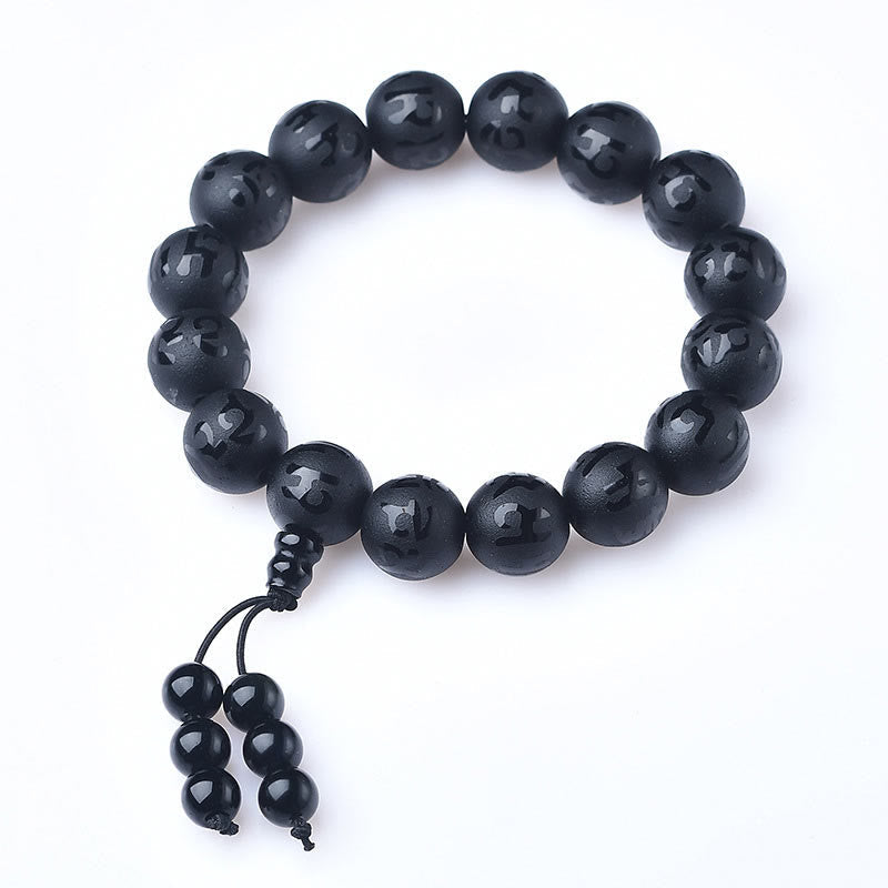 Karma Stone Tibet White Crystal Black Onyx Om Mani Padme Hum Meditation Bracelet