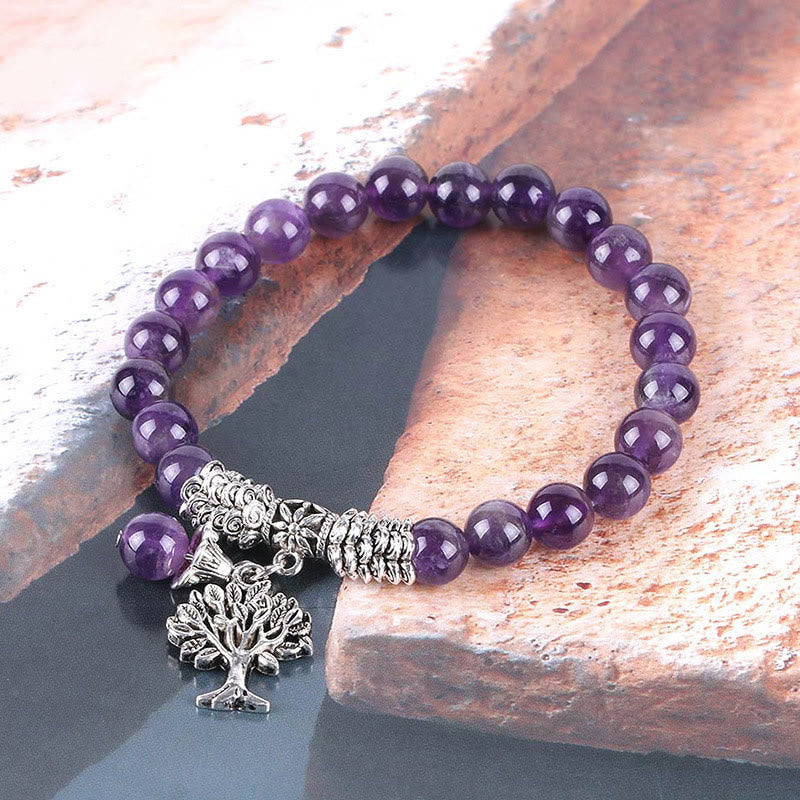Karma Stone Natural Gemstone Tree of Life Lucky Charm Stretch Bracelet