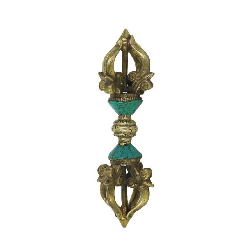 Karma Stone Tibetan Five Prong Vajra Dorje Handcrafted Nepal Spiritual Power Copper Decoration