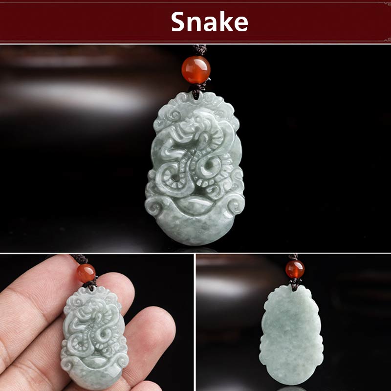 Karma Stone Natural Jade 12 Chinese Zodiac Sucess Pendant Necklace