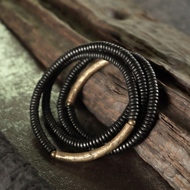 Karma Stone Ebony Wood Copper Balance Multilayered Bracelet