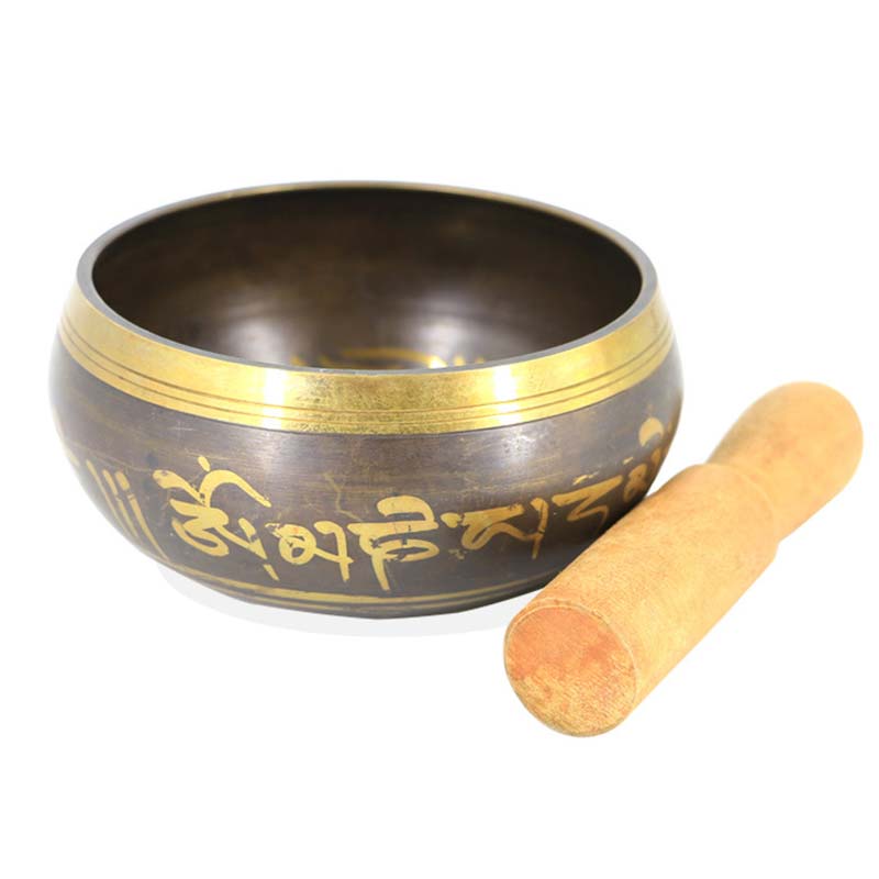 Karma Stone Tibetan Meditation Bowl for Healing and Mindfulness Om Mani Padme Hum Singing Bowl