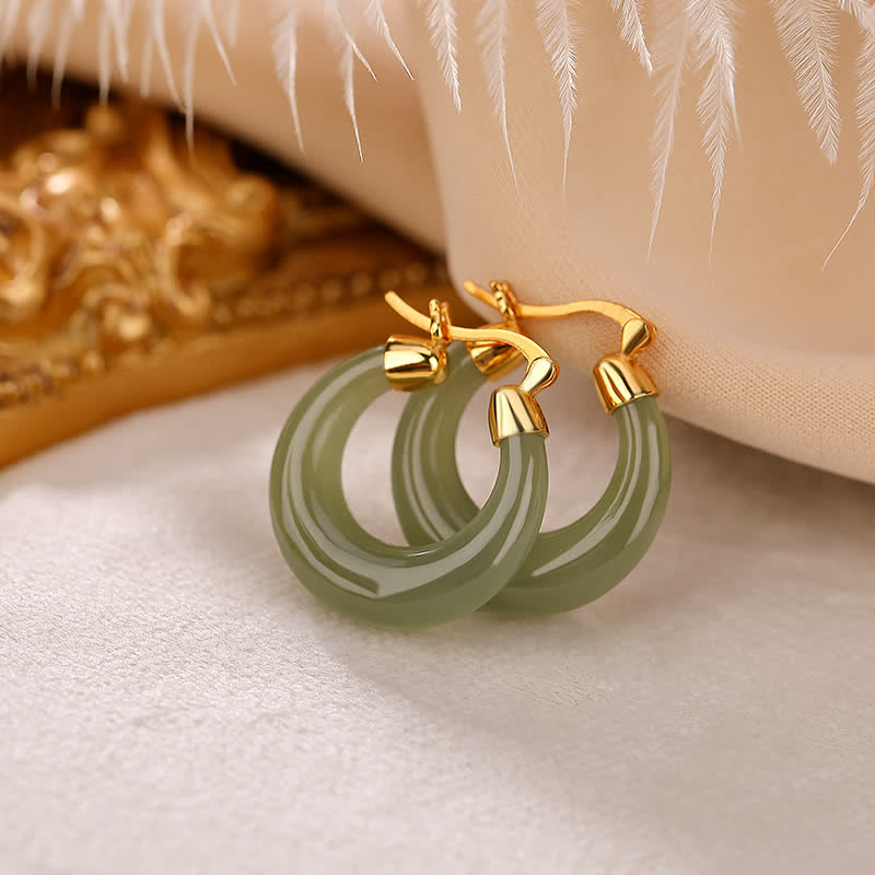 Karma Stone Round Jade Cyan Jade Prosperity Luck Drop Earrings
