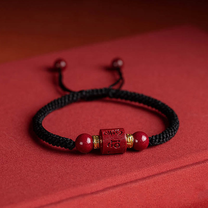 Karma Stone Tibet Cinnabar Om Mani Padme Hum Engraved Blessing Braided Bracelet