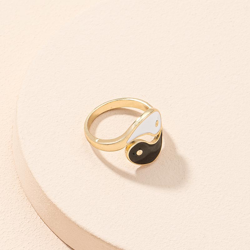 Karma Stone Yin Yang Symbol Adjustable Blessing Couple Ring