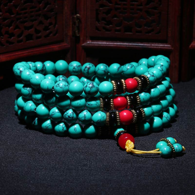 Karma Stone Tibetan Turquoise Healing Women's Prayer Bead Bracelet Men's Prayer Bead Bracelet Necklace