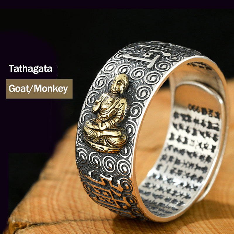 Karma Stone Chinese Zodiac Natal Buddha Wealth Luck Adjustable Ring