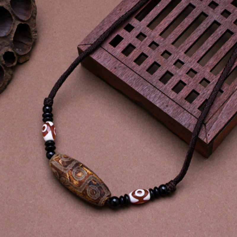 Karma Stone Tibetan Nine-Eye Dzi Bead Protection String Necklace