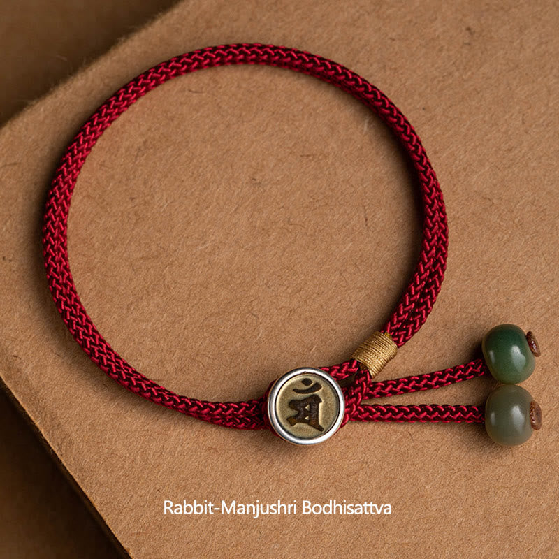 Karma Stone 925 Sterling Silver Handmade Chinese Zodiac Natal Buddha Cyan Bodhi Seed Protection Braided Red String Bracelet
