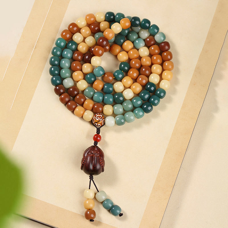 Karma Stone Natural Bodhi Seed Lotus Dzi Bead Peace Harmony Charm Bracelet