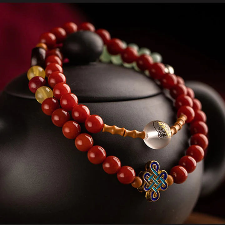 Karma Stone Chinese Zodiac Natal Buddha Red Agate Small Leaf Red Sandalwood Cinnabar Amulet Blessing Double Wrap Bracelet