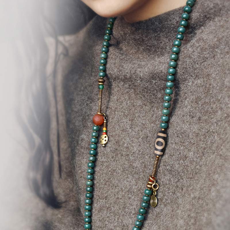 Karma Stone 108 Mala Beads Bodhi Seed Dzi Bead Wisdom Bracelet