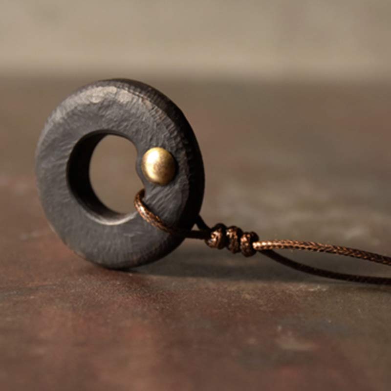 Karma Stone Zen Circle Ebony Wood Peace Calm Necklace Pendant