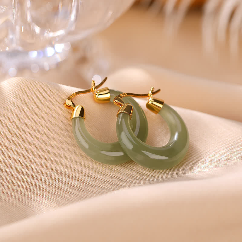 Karma Stone Round Jade Cyan Jade Prosperity Luck Drop Earrings