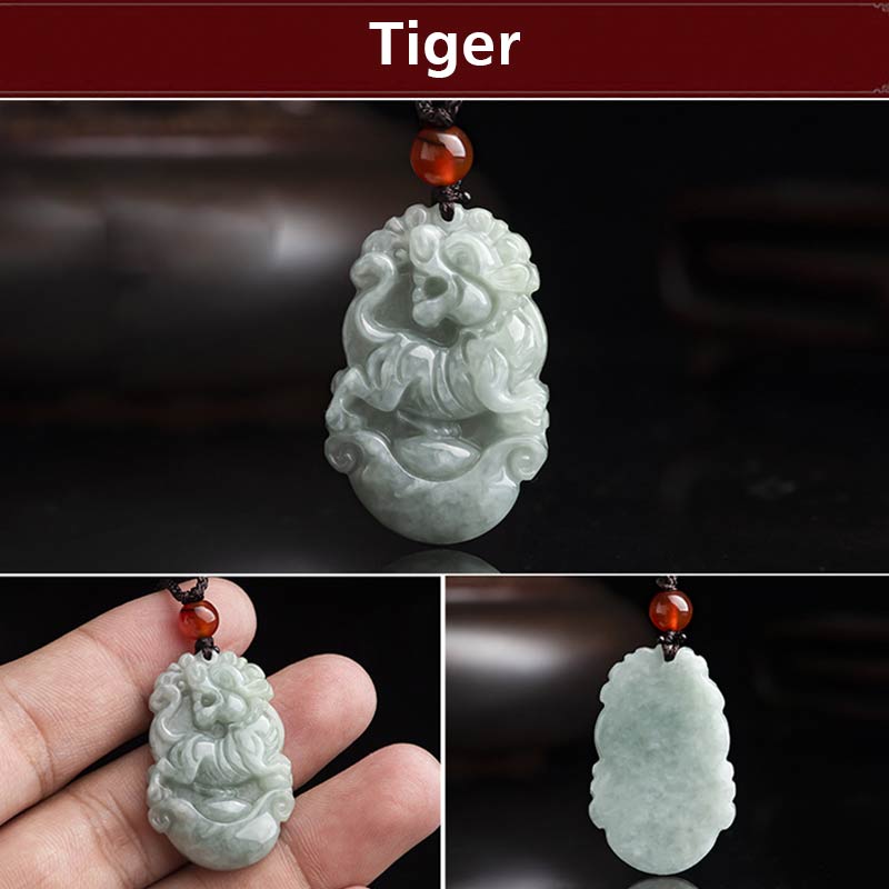 Karma Stone Natural Jade 12 Chinese Zodiac Sucess Pendant Necklace