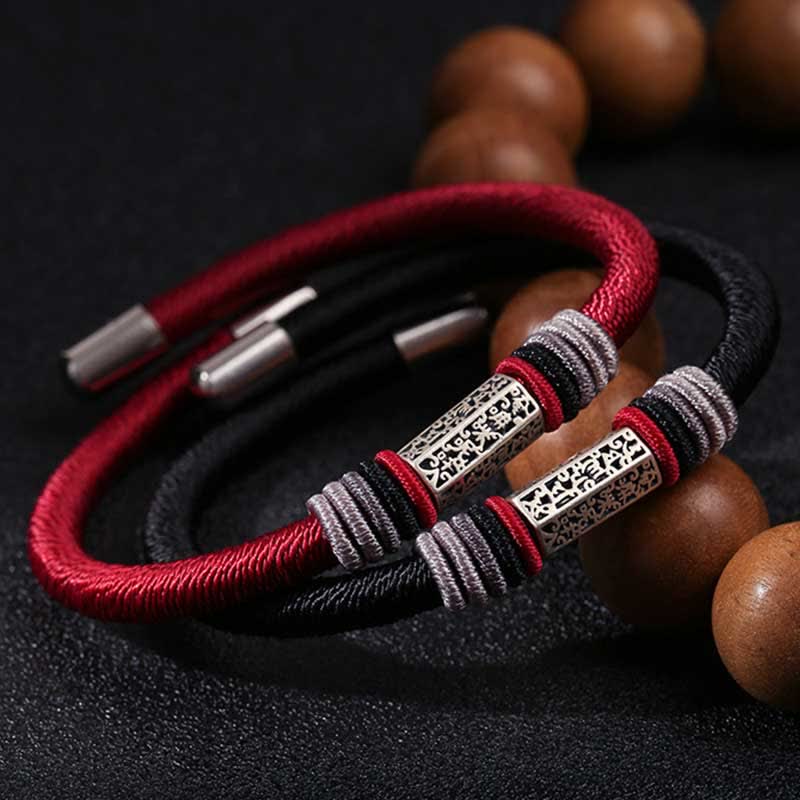 Karma Stone 925 Sterling Silver Om Mani Padme Hum Peace Red String Bracelet