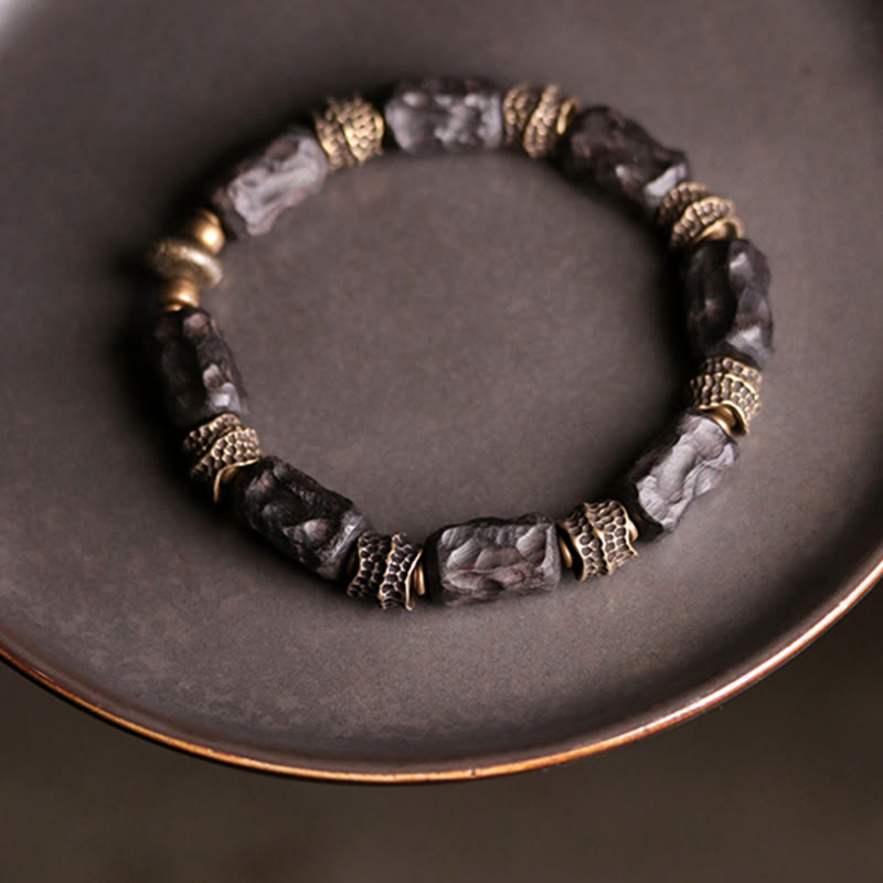 Karma Stone Tibetan Ebony Wood Copper Calm Peace Bracelet