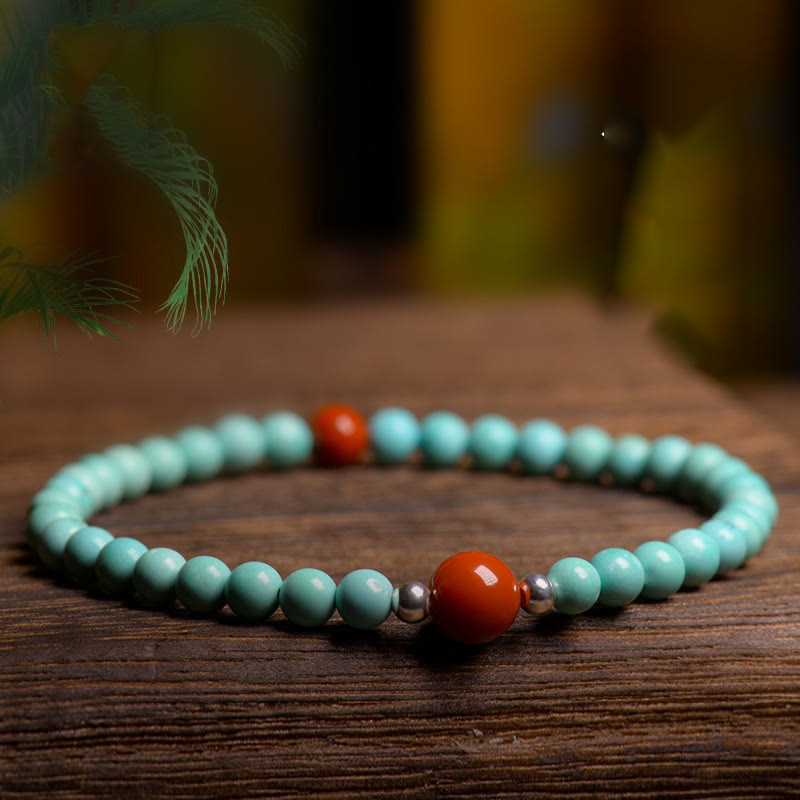 Karma Stone Turquoise Red Agate Bead Protection Bracelet
