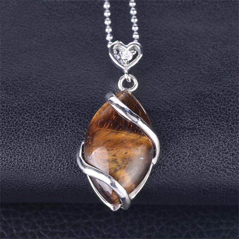 Karma Stone Marquise Pattern Natural Crystal Stone Charm Necklace Pendant