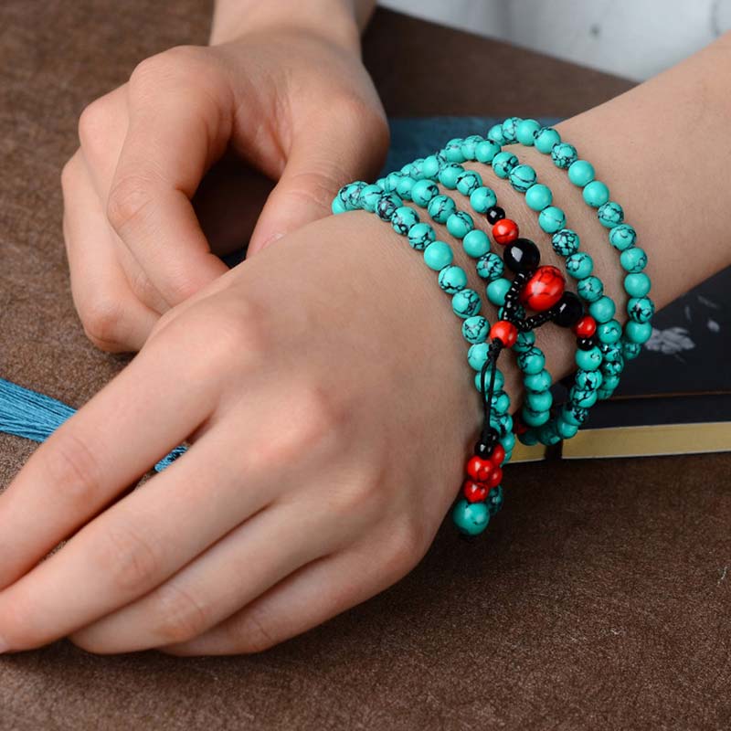 Karma Stone Turquoise Black Onyx Red Turquoise Bead Protection Bracelet