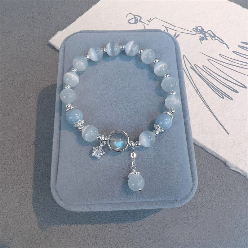 Karma Stone Cat's Eye Moonstone Butterfly Star Charm Support Bracelet