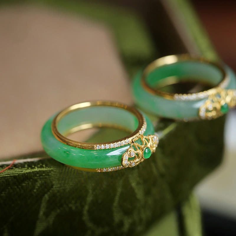 Karma Stone 18K Gold Plated Natural Green Chalcedony Strength Ring