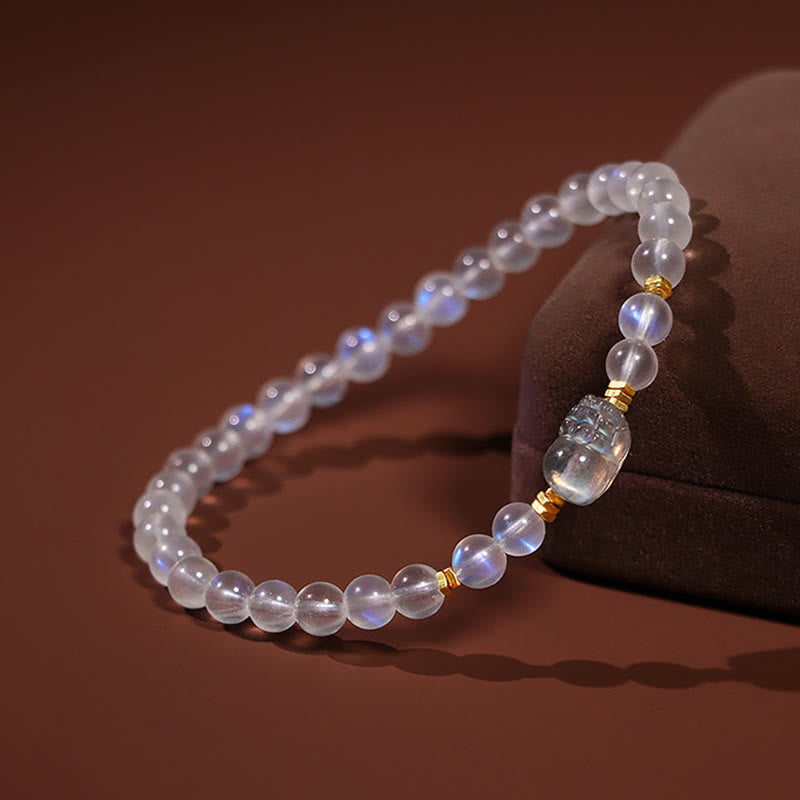 Karma Stone 925 Sterling Silver Plated Gold Natural Moonstone PiXiu Healing Bracelet