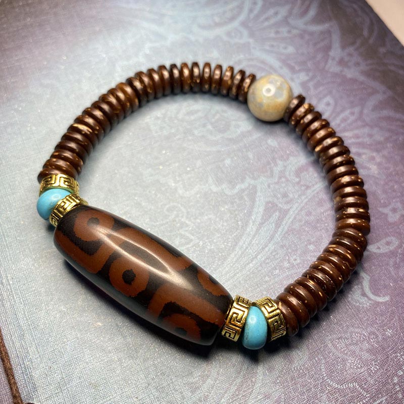 Karma Stone Tibetan Nine-Eye Dzi Bead Wealth Bracelet
