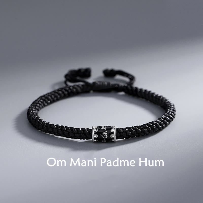 Karma Stone 925 Sterling Silver Om Mani Padme Hum Peace Braided Bracelet