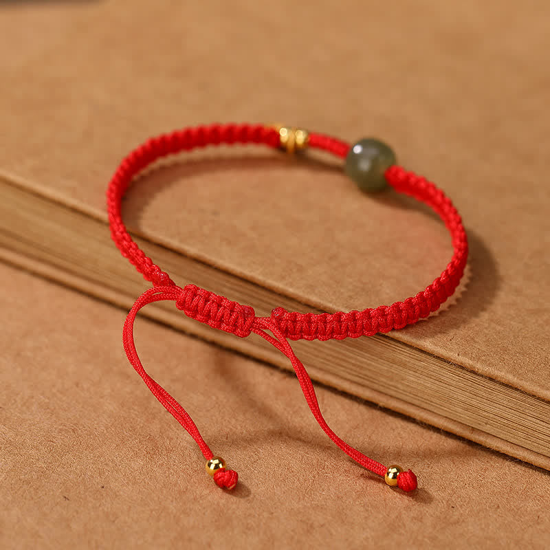 Karma Stone 925 Sterling Silver Hetian Jade Blessing Wealth Red String Bracelet