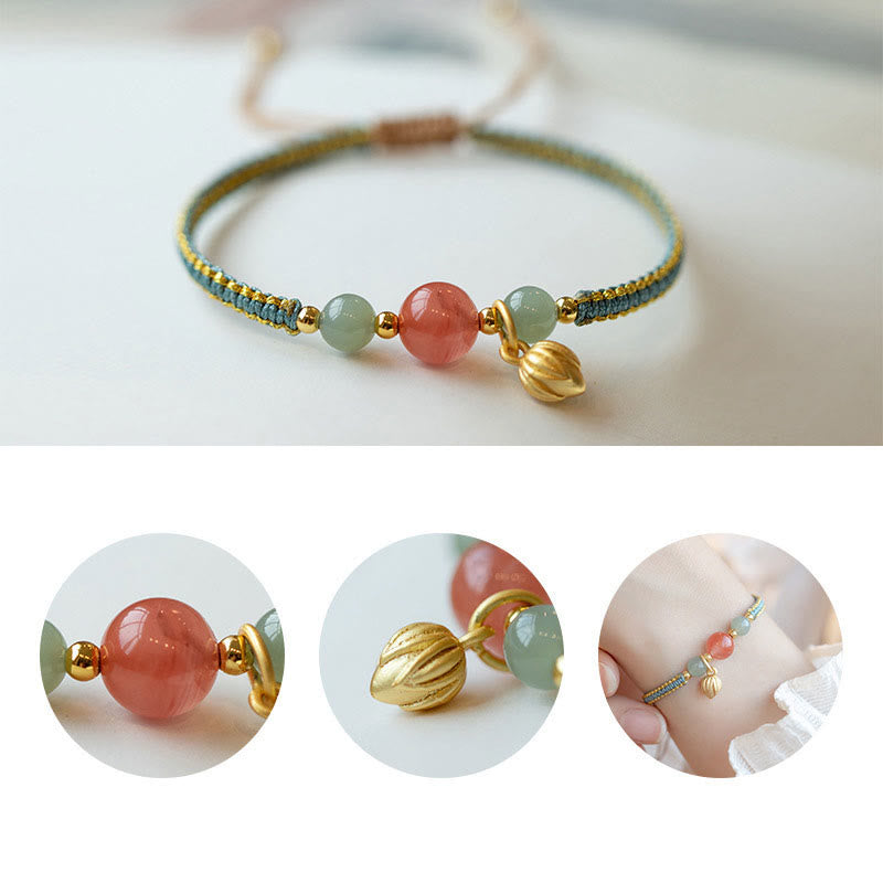 Karma Stone Red Agate Jade Lotus Confidence Calm String Bracelet