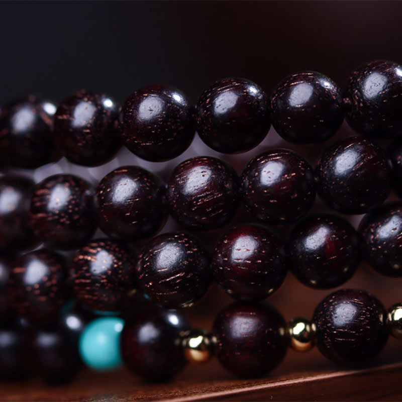 Karma Stone 108 Mala Beads Tibetan Small Leaf Red Sandalwood Lotus Balance Bracelet