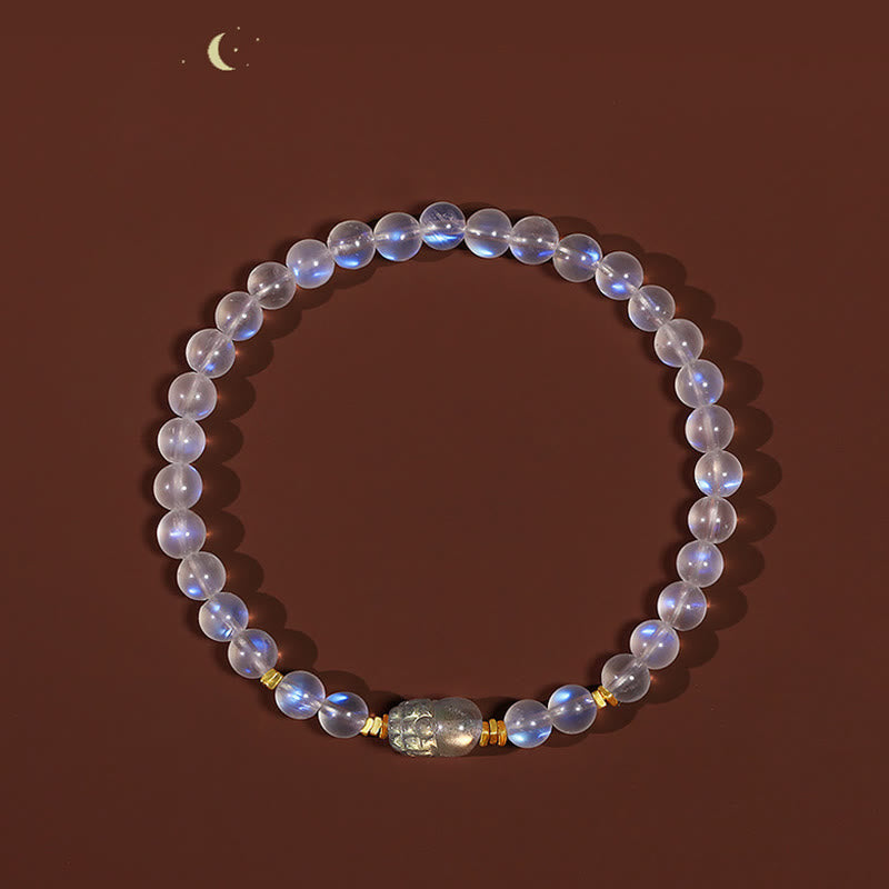 Karma Stone 925 Sterling Silver Plated Gold Natural Moonstone PiXiu Healing Bracelet