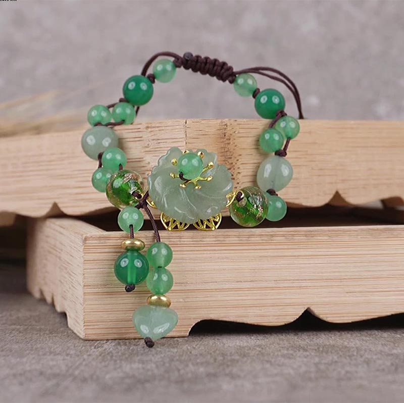 Karma Stone Natural Green Jade Luck Dangling Flower Bracelet