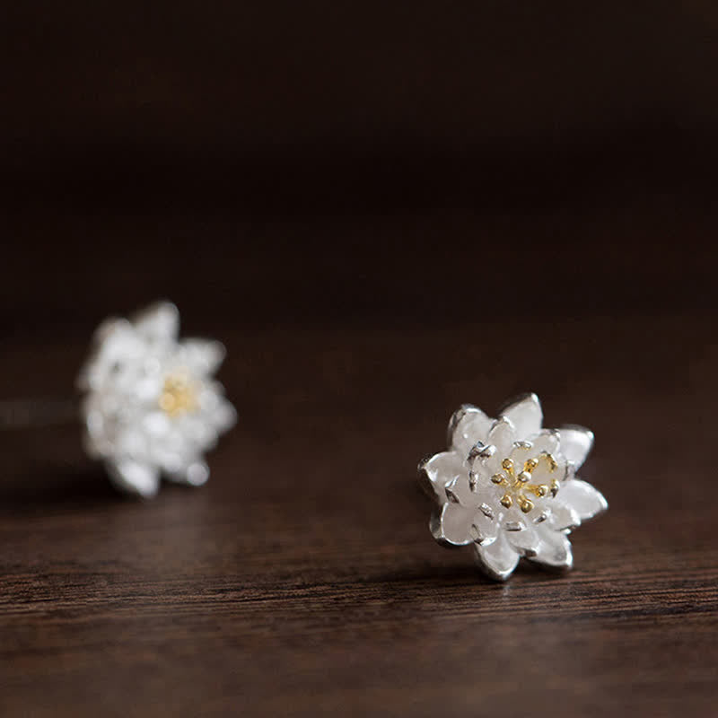 Karma Stone 925 Sterling Silver Lotus Flower Balance Earrings